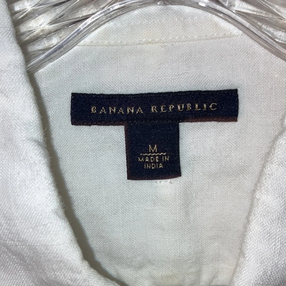 Banana Republic White Embroidery on White Linen Button Down Shirt